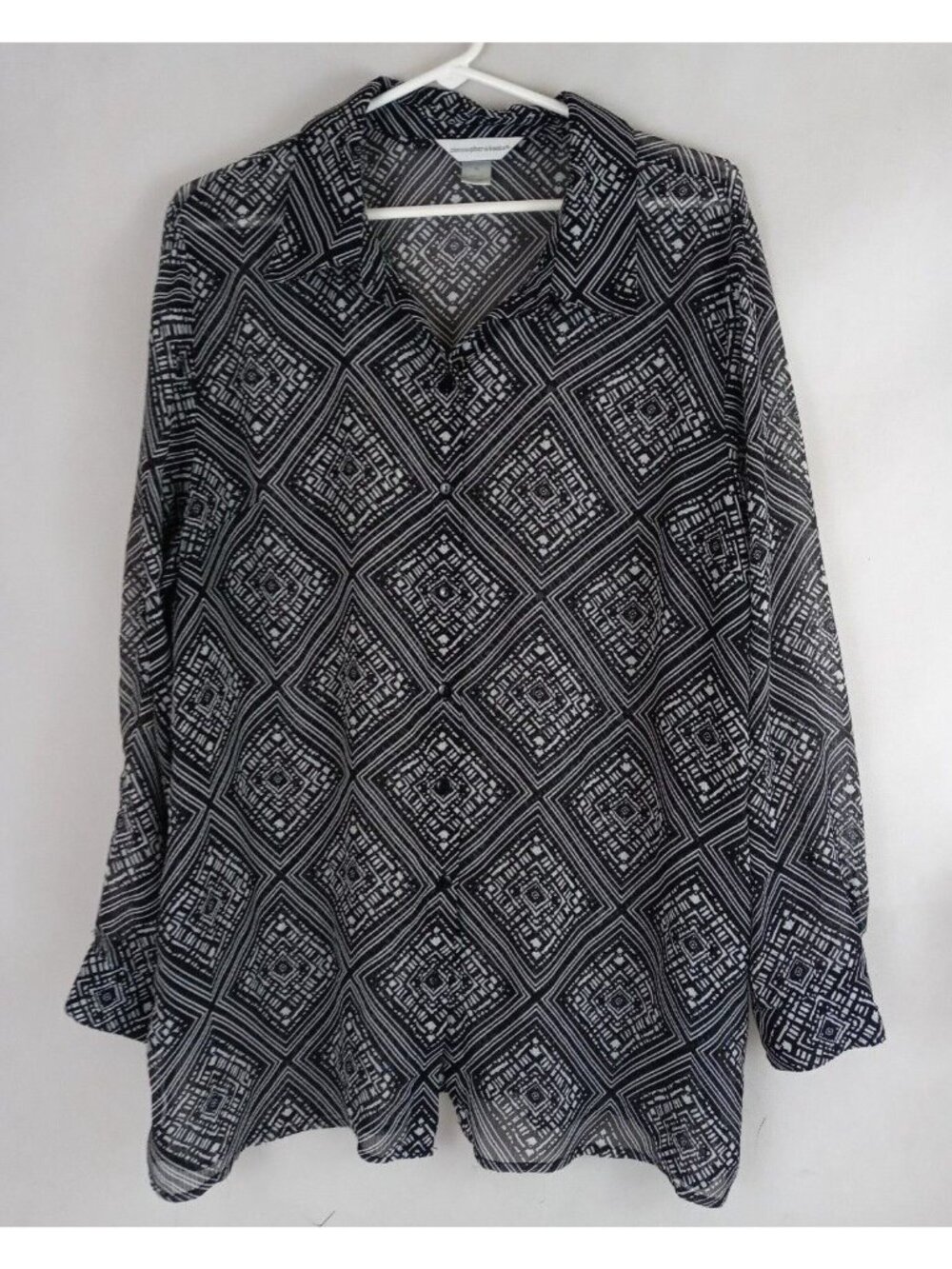 Christopher & Banks Women's Black & White Sheer Button Up Blouse Size XL